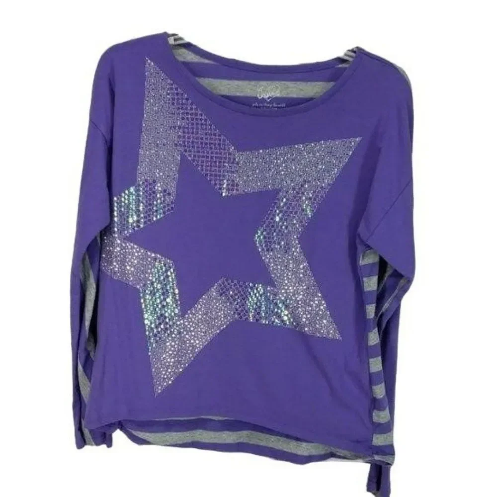 Justice Purple & Grey Stripe Star size‎ 16 Shirt